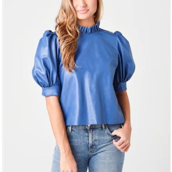 HUNTER BELL Tops - Hunter Bell Blue Puff Sleeve Blouse